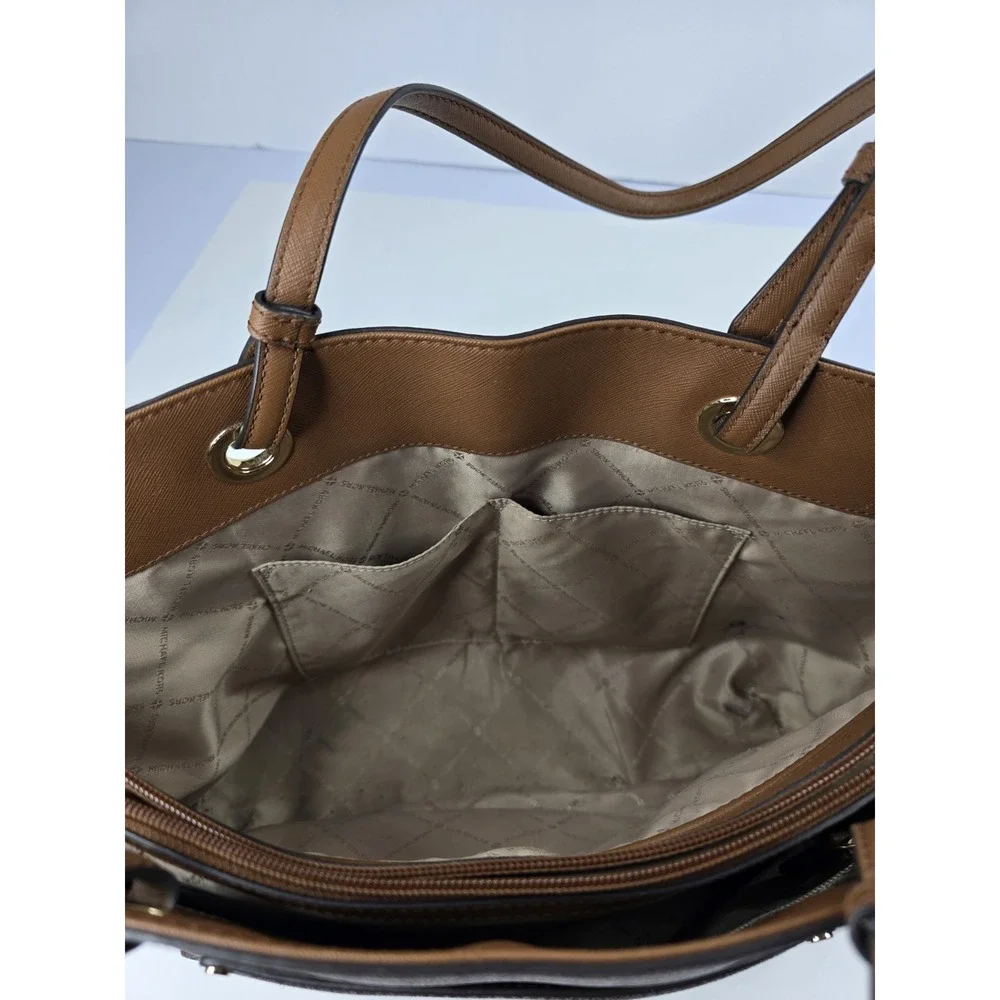 Michael‎ Kors Charlotte Signature Leather Large Brown Shoulder Bag Travel Beach